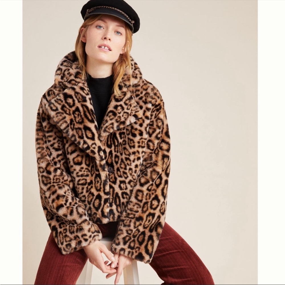 Feline faux fur jacket ANTHROPOLOGIE XS